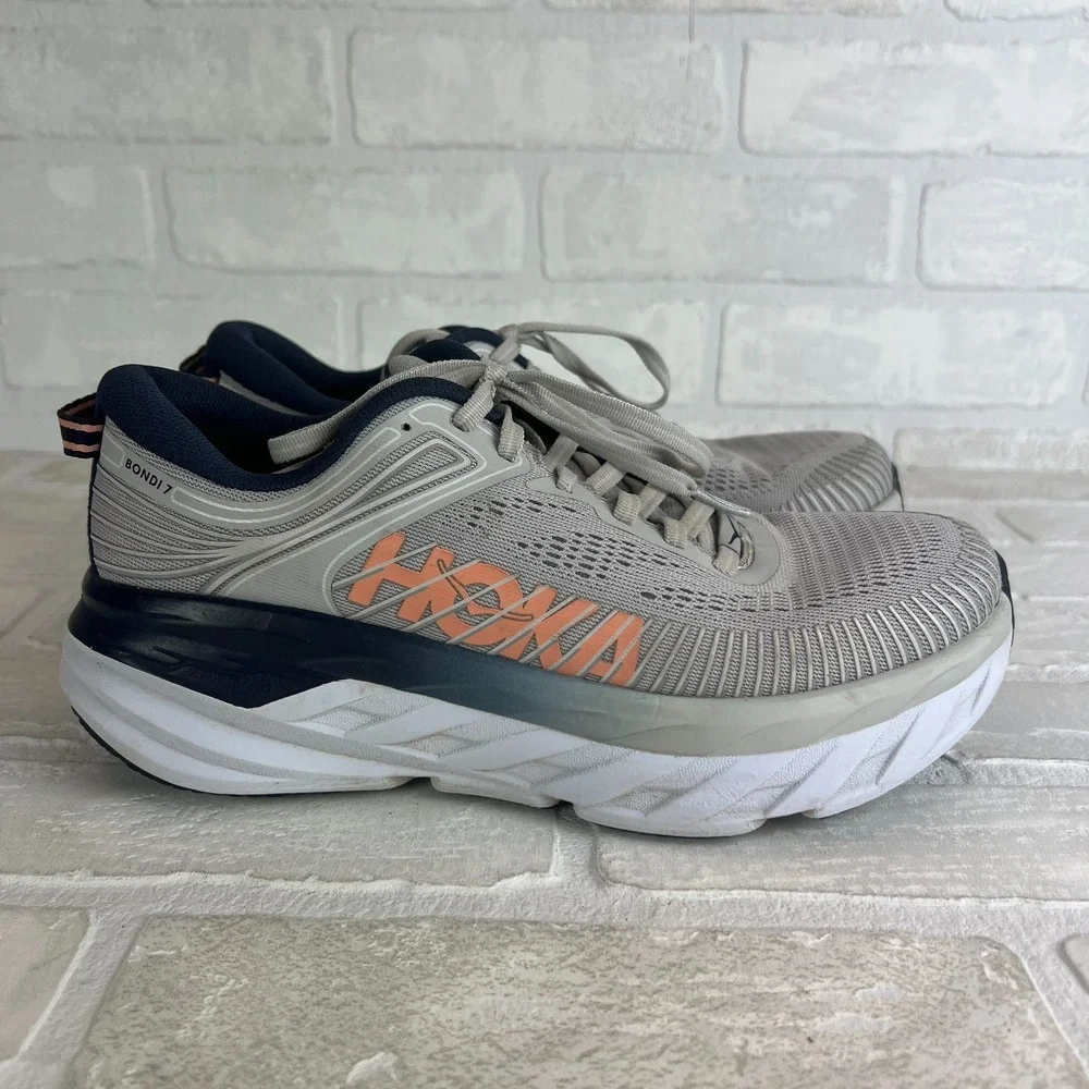 Hoka One One Bondi‎ 7 Sneakers Womens Running Shoes Lunar Rock Blue Cushioned